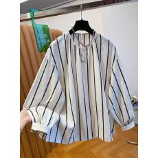 批发高级感套头圆领条纹衬衫女长袖2026新款宽松气质超好看洋气小衫春