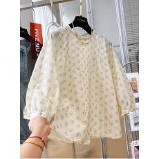 批发韩系小碎花<b class='q'>印花</b>纯棉七分袖圆领<b class='q'>衬衫</b>女宽松娃娃衫超好看的小衫上衣