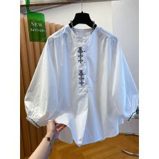 批发复古<b class='q'>刺绣</b>白色泡泡袖<b class='q'>衬衫</b>女2026新款宽松五分袖洋气小衫灯笼袖上衣