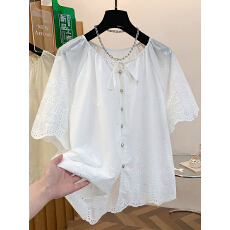 批发法式<b class='q'>蕾丝</b>刺绣镂空正肩短袖衬衫女2026春夏新款<b class='q'>娃娃衫</b>上衣