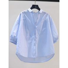 批发2026夏季新款大码胖妹妹宽松显瘦<b class='q'>文艺</b><b class='q'>范</b>简约纯色五分袖衬衫上衣女