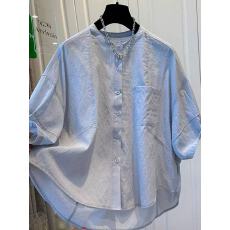 批发2026夏季新款大码胖妹妹宽松显瘦<b class='q'>文艺</b><b class='q'>范</b>简约纯色五分袖衬衫上衣女