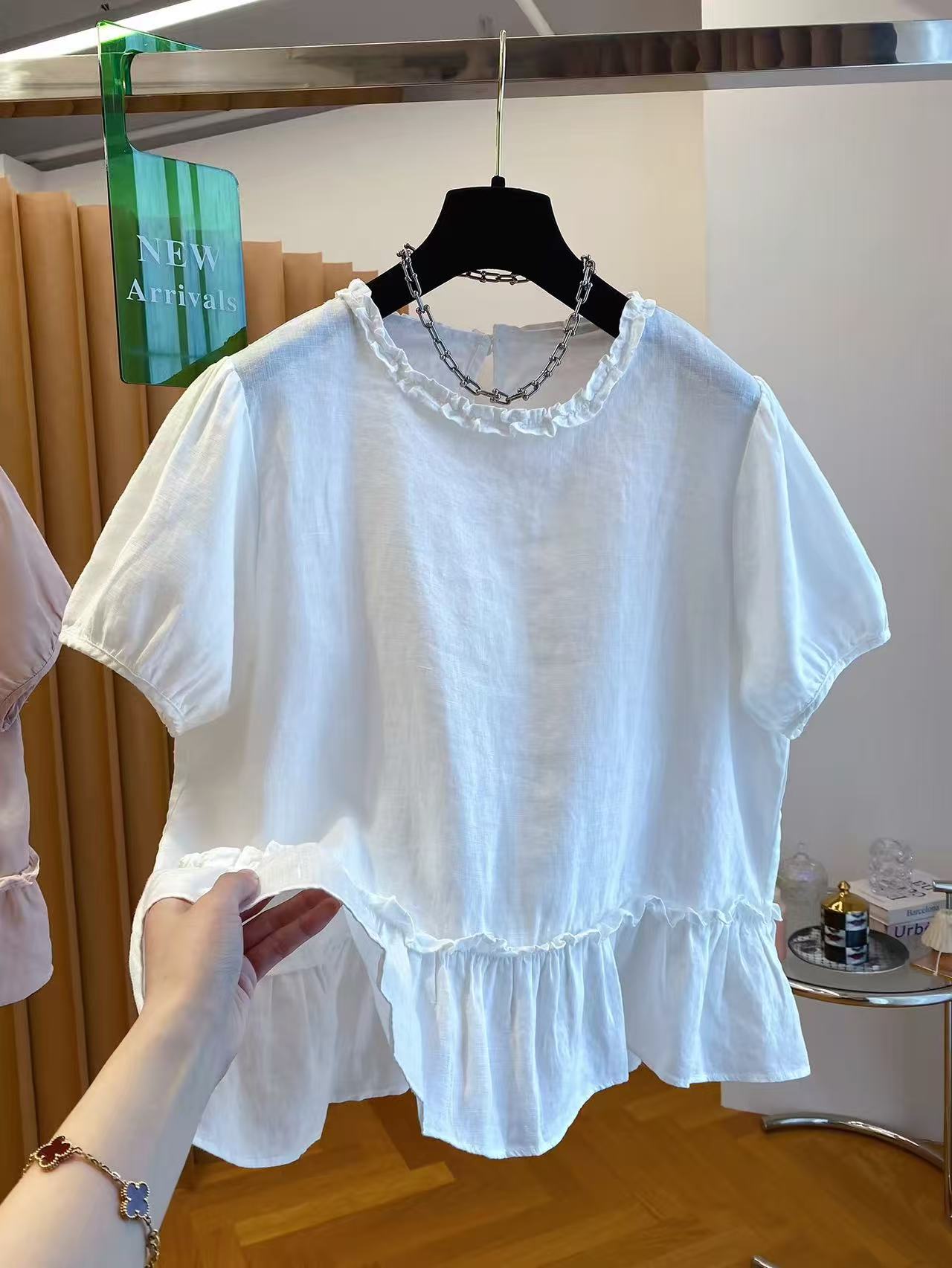 자이언트 잘 생긴 ~ 중 아마 맨위 여성용 짧은 소매 2026 새로운 루즈핏 고유 한 프릴 셔츠 인형 셔츠 맨위 여름