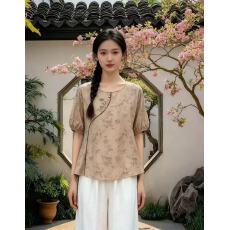 批发新中式复古圆领绣花短袖<b class='q'>T</b><b class='q'>恤</b>女夏季2026新款休闲百搭时尚显瘦<b class='q'>上衣</b>