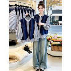 批发时尚假两件拼接马甲<b class='q'>格子</b><b class='q'>衬衫</b>女2026秋季新款韩系高级感显瘦上衣潮