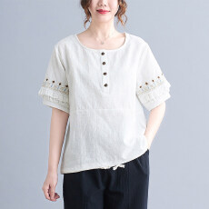 批发夏装棉麻洋气2026新款<b class='q'>中老年女装</b>短袖t恤薄款<b class='q'>上衣</b>