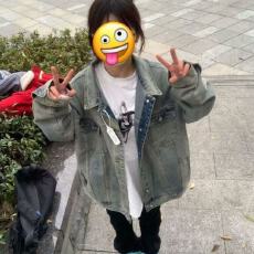 批发2025美式复古高街牛仔外套女<b class='q'>春</b>秋黄泥宽松休闲oversize夹克上衣潮
