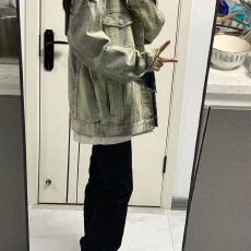 批发黄泥染chic牛仔外套女2025新款<b class='q'>街头</b>美式复古做旧宽松夹克上衣