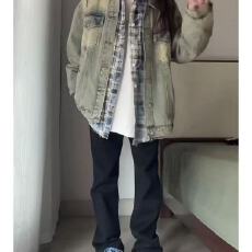 批发2025美式复古牛仔外套女潮牌<b class='q'>春</b>秋夹克vintage小个子做旧工装牛仔