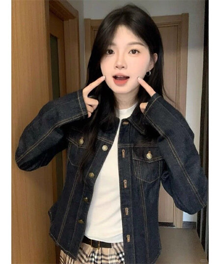 아메리칸 레트로 해체 질감 데님 여성 코트 2026 봄 가을 새로운 프로필 모양 몸매 가꾸기 슬림해 보이는 워크웨어 재킷 여성