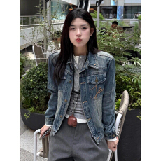 批发韩版复古时尚长袖水洗牛仔外套女春秋季超好看短款小个子休闲夹克