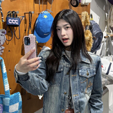 批发韩版复古时尚长袖水洗牛仔外套女春秋季超好看短款小个子休闲夹克