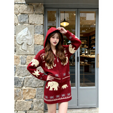 批发实拍 慵懒风红色针织套装<b class='q'>女</b>冬季新款新年氛围感上衣半身裙两件套