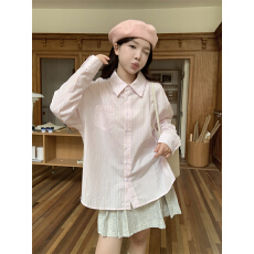 批发实拍 韩系小众翻领条纹长袖衬衫独特别致小衫气质上衣+<b class='q'>半身</b>裙套装