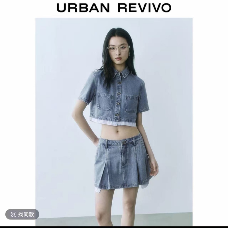 새로운 여성 의류 패션 레트로 배색 패치워크 반팔 데님 셔츠 uyy850129