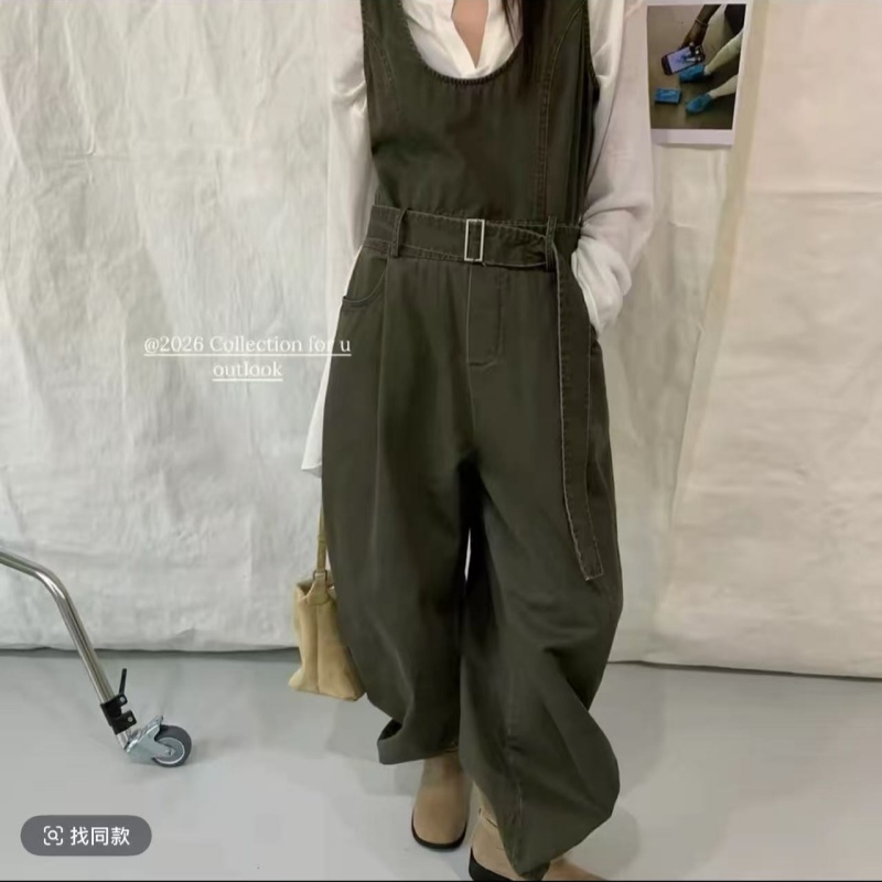 한 부서 레트로 데님 멜빵 바지 디자인 센스 작은 대중 캐주얼 워크웨어 바람 올인원 바지 싱글 바지
