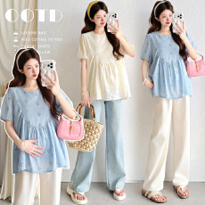 批发实拍孕妇装棉麻重工刺绣时尚百搭小上衣