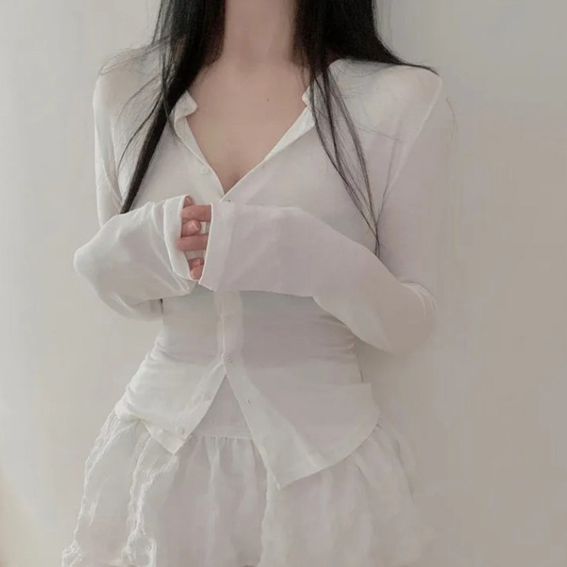 한국 동대문 신제품 훌륭하게 하다 몸 부드러운 편안함 백조 목 디스플레이 몸 오픈 가디건 티셔츠