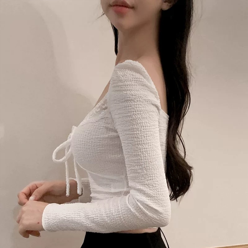 한국 동대문 신제품 달콤한 매운맛 디스플레이 몸 섹시함 이슬 쇄골 레이스 측면 수리 몸 의류 sn