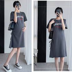 批发实拍春夏新款孕妇装时尚韩版修身潮妈显瘦纯棉短袖T恤连衣裙