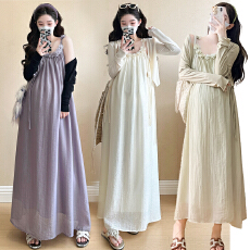 实拍夏季孕妇装时尚新款温柔风气质两件套中长款孕妇连衣裙