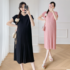 批发现或#<b class='q'>孕妇装</b>夏季薄款短袖压褶大码连衣裙时尚冰丝针织<b class='q'>孕妇</b><b class='q'>连</b>裙