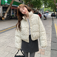 批发实拍韩系田园风小碎花羽绒<b class='q'>服</b>女2025新款立领小个子保暖面包<b class='q'>服</b>外套