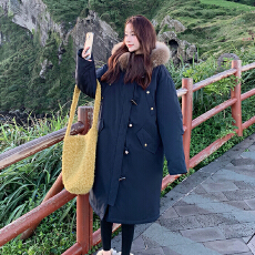 批发大毛领连帽羽绒棉服女冬季韩版新款牛角扣宽松大码胖mm<b class='q'>中长款</b>外套