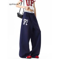 批发大码美式重磅字母印花垂感卫裤男女潮牌宽松运动<b class='q'>休闲裤</b>街舞阔腿裤