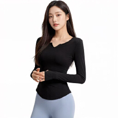 批发2026韩版辣妹修身显瘦提拉普瑜伽<b class='q'>塑</b>腰女运动上衣跑步长袖T恤女春