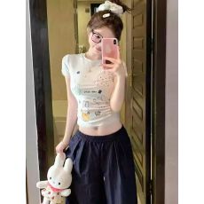 批发纯棉40支220克92%棉8%氨纶韩版新款正肩短袖T恤女印花辣妹上衣