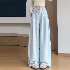 批发原版包边  韩版奶芙西装裤女新款高腰显瘦休闲宽松冰丝垂感阔腿裤