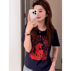 批发纯棉40支220克92%棉8%氨纶韩版辣妹正肩短袖T恤女修身印花上衣