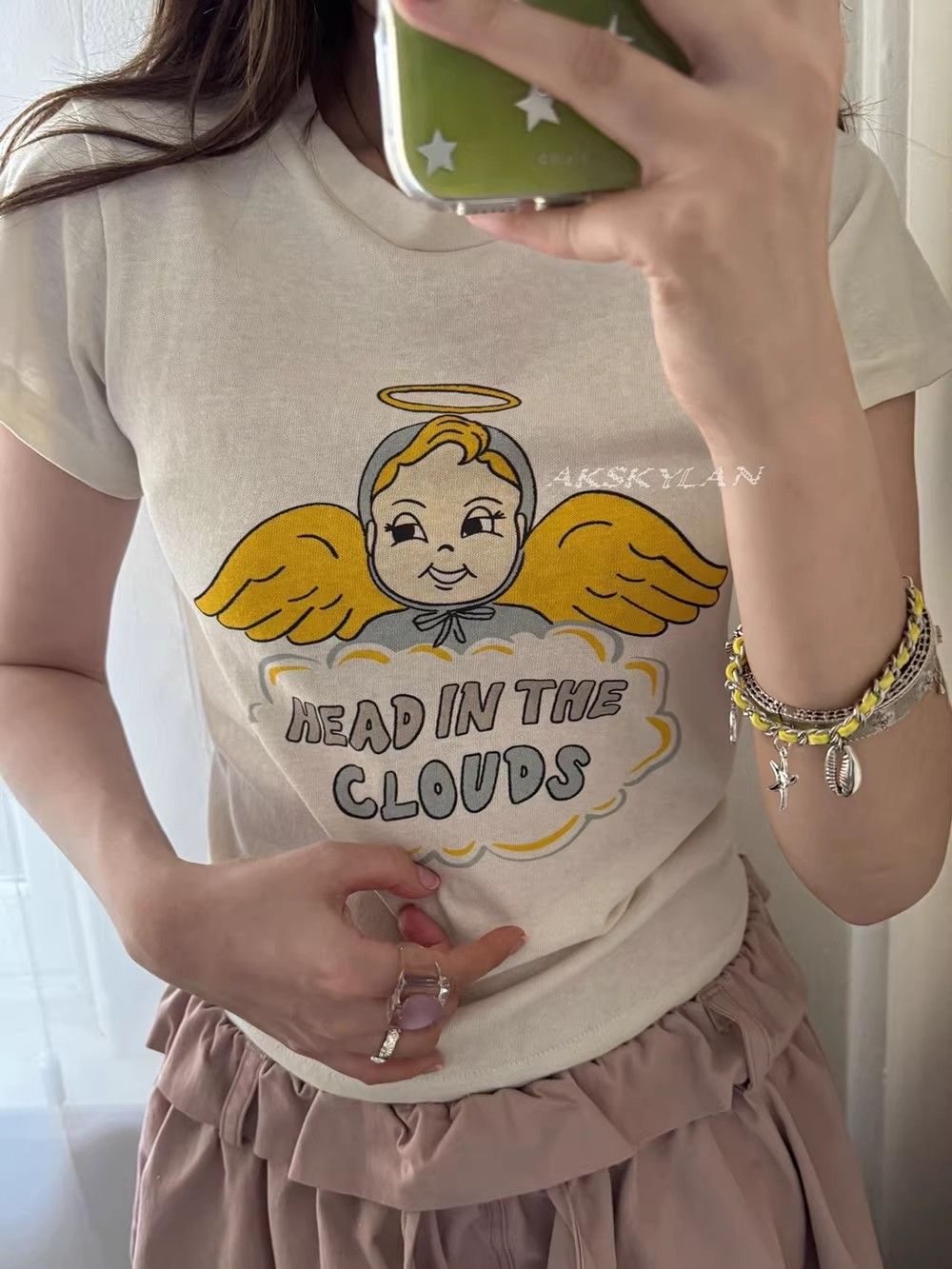 RY2386# 纯棉夏季韩版正肩短袖T恤女辣妹印花