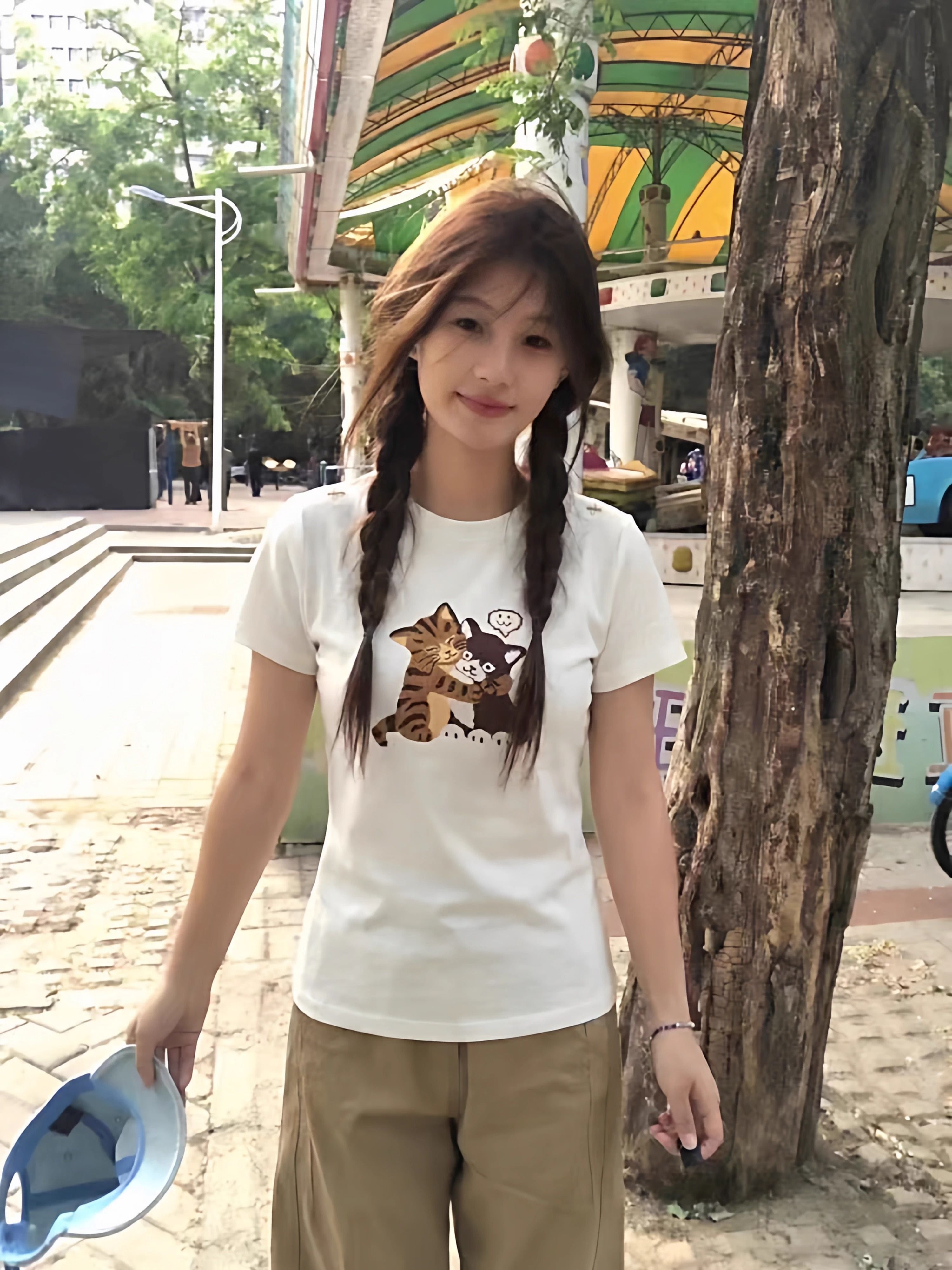 RY2385# 纯棉 夏季韩版正肩短袖T恤女辣妹印花