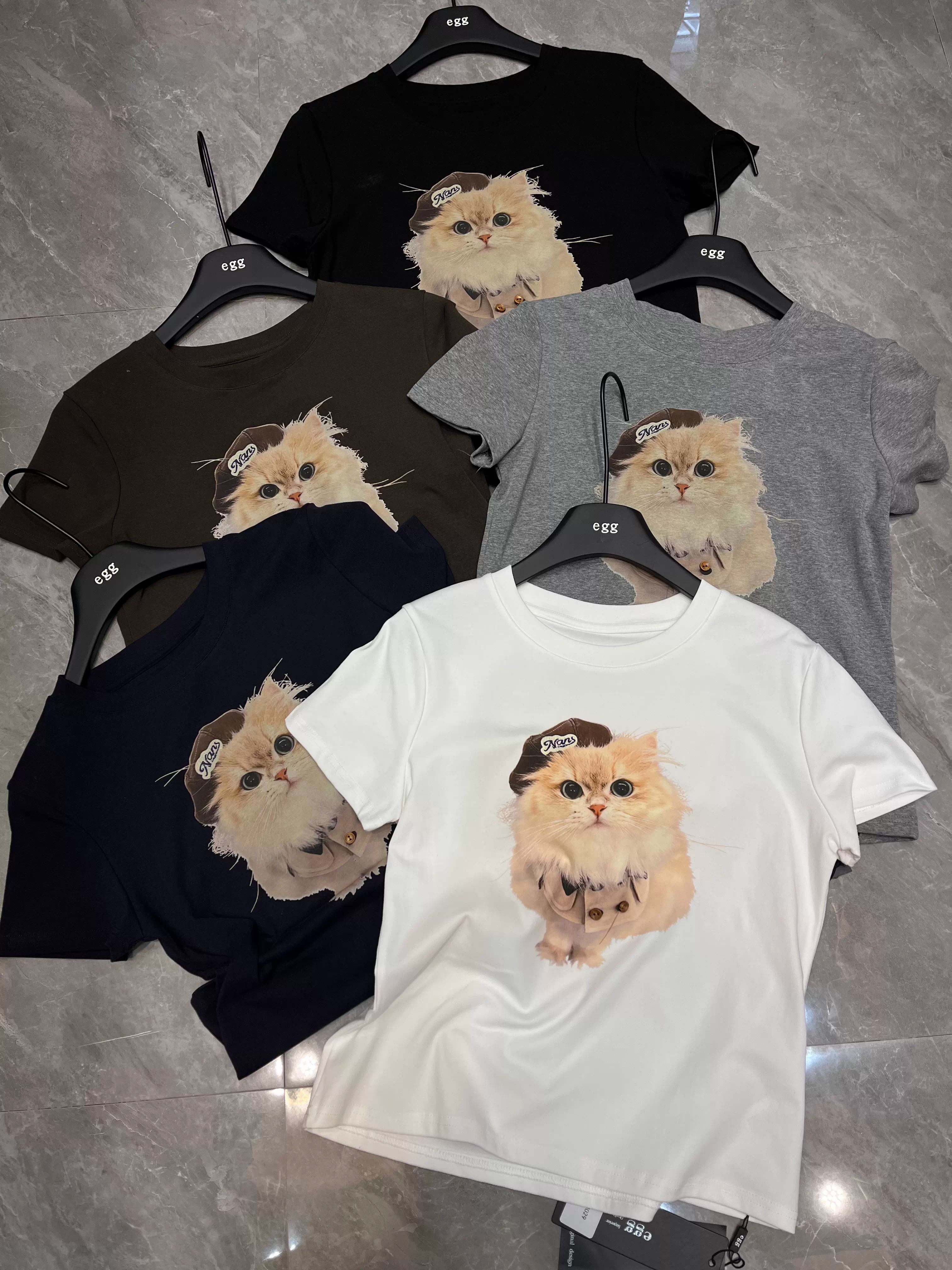 RY2384# 纯棉夏季韩版正肩短袖T恤女辣妹印花