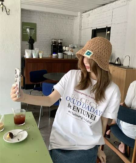 순면 반팔 티셔츠 여성 2026 여름 한국 스타일 새로운 학원 스타일 루즈핏 빅 사이즈 지방 mm 200 kg 웨어러블