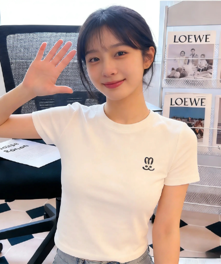 순면 40 220 그램 92 면 8 암모니아 Lun 한국 스타일 새로운 긍정적 인 어깨 반팔 티셔츠 여성 프린트 핫걸 맨위