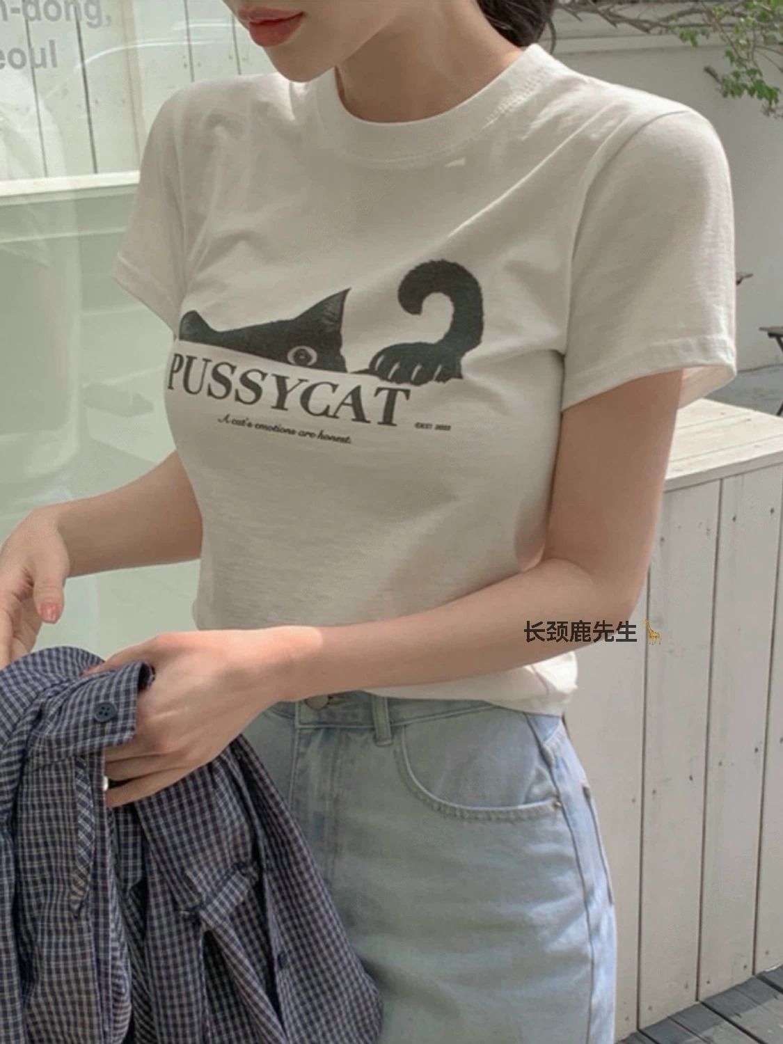 순면 40 220 그램 92 면 8 암모니아 Lun 한국 스타일 새로운 긍정적 인 어깨 반팔 티셔츠 여성 프린트 핫걸 맨위