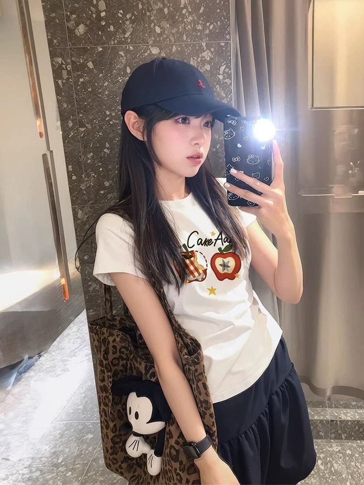 순면 40 220 그램 92 면 8 암모니아 Lun 한국 스타일 새로운 긍정적 인 어깨 반팔 티셔츠 여성 프린트 핫걸 맨위