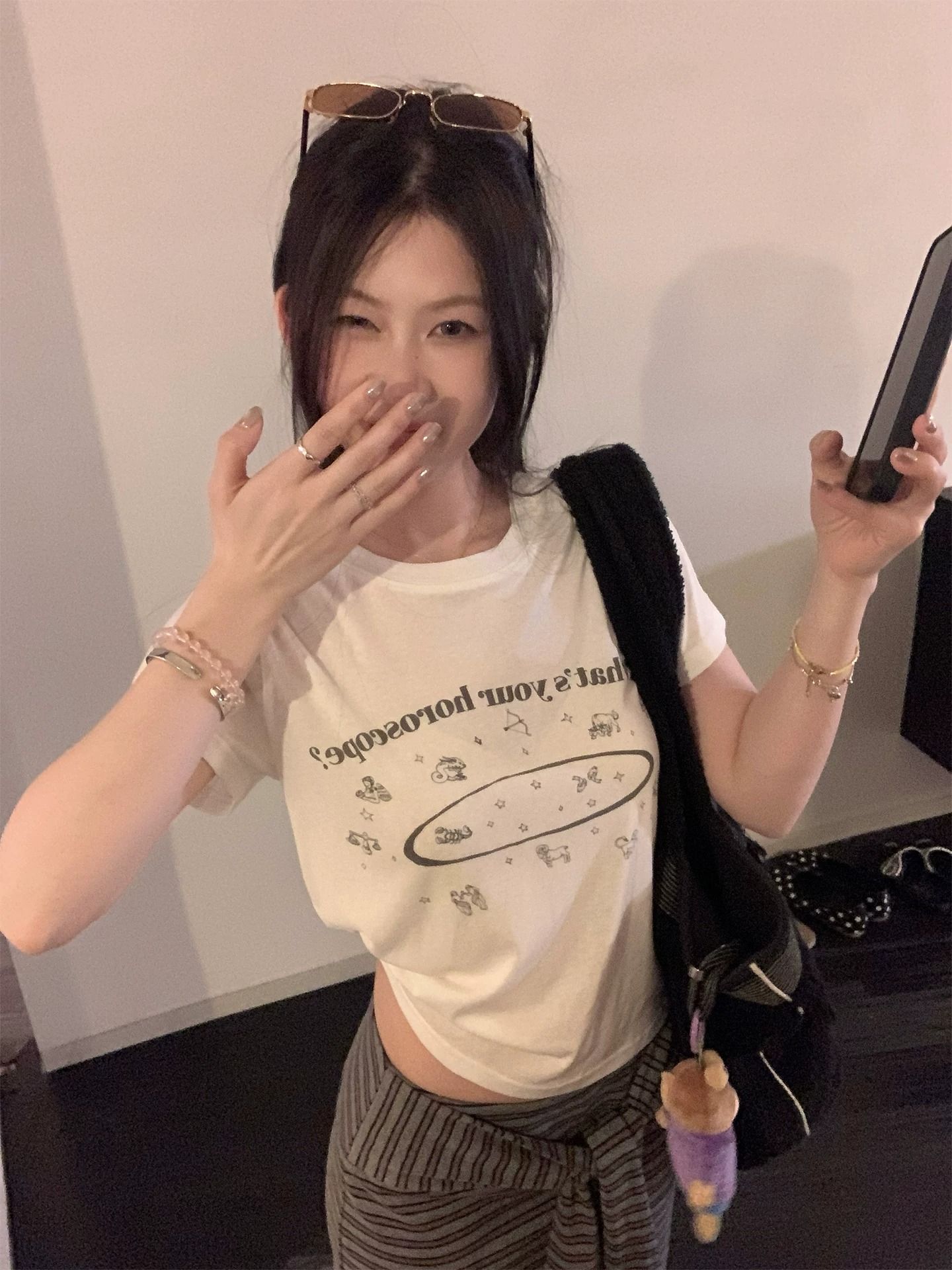 순면 40 220 그램 92 면 8 암모니아 Lun 한국 스타일 새로운 긍정적 인 어깨 반팔 티셔츠 여성 프린트 핫걸 맨위