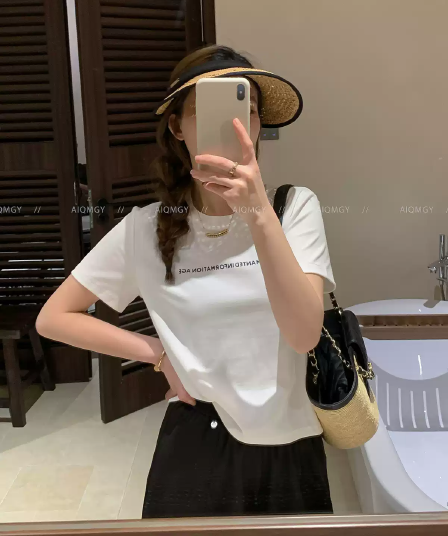 순면 40 220 그램 92 면 8 암모니아 Lun 한국 스타일 새로운 긍정적 인 어깨 반팔 티셔츠 여성 프린트 핫걸 맨위