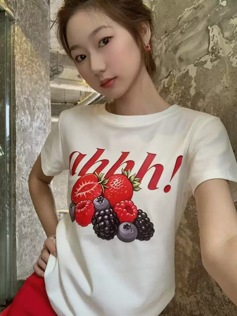 순면 40 220 그램 92 면 8 암모니아 Lun 한국 스타일 새로운 긍정적 인 어깨 반팔 티셔츠 여성 프린트 몸매 가꾸기 핫걸 맨위