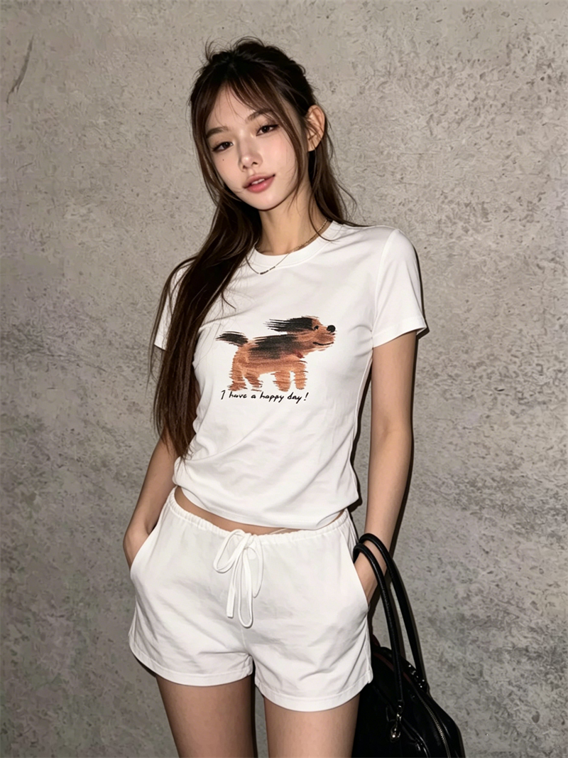 순면 40 220 그램 92 면 8 암모니아 Lun 한국 스타일 새로운 긍정적 인 어깨 반팔 티셔츠 여성 프린트 몸매 가꾸기 핫걸 맨위