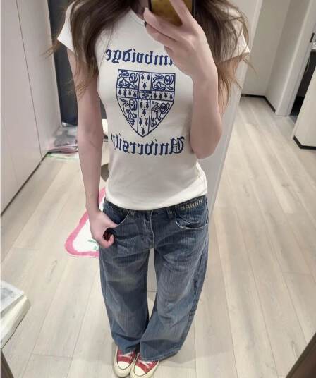 순면 40 220 그램 92 면 8 암모니아 Lun 한국 스타일 새로운 긍정적 인 어깨 반팔 티셔츠 여성 프린트 몸매 가꾸기 핫걸 맨위