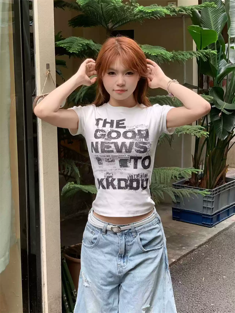 순면 40 220 그램 92 면 8 암모니아 Lun 한국 스타일 새로운 긍정적 인 어깨 반팔 티셔츠 여성 프린트 몸매 가꾸기 핫걸 맨위