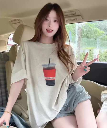 순면 반팔 티셔츠 여성 2026 여름 한국 스타일 새로운 학원 스타일 루즈핏 빅 사이즈 지방 mm 200 kg 웨어러블