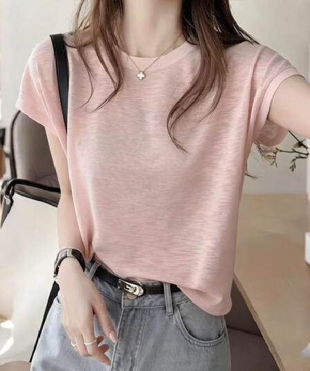대나무 마디 면 단색 조수 브랜드 반팔 티셔츠 여성 여름 한국 스타일 새로운 차가운 센스 슬림해 보이는 다용도 외국 가스 맨위