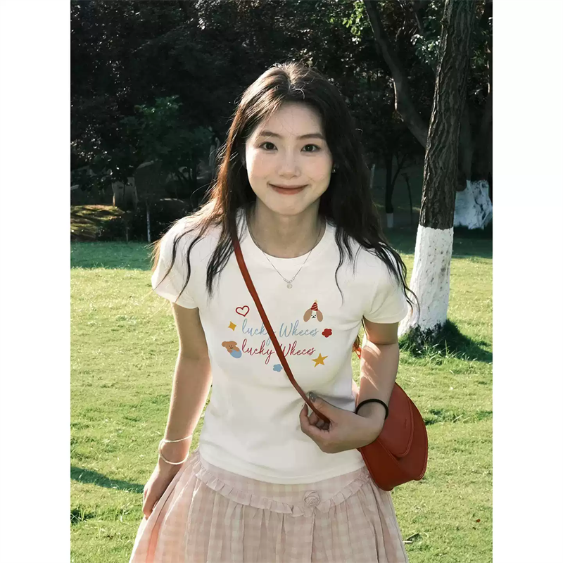 순면 40 220 그램 92 면 8 암모니아 Lun 한국 스타일 새로운 긍정적 인 어깨 반팔 티셔츠 여성 프린트 몸매 가꾸기 핫걸 맨위