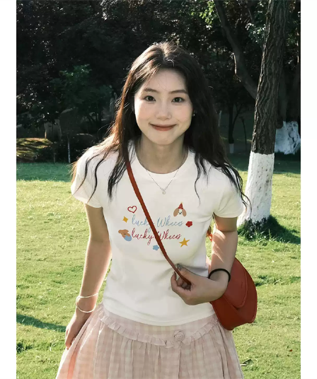 순면 40 220 그램 92 면 8 암모니아 Lun 한국 스타일 새로운 긍정적 인 어깨 반팔 티셔츠 여성 프린트 몸매 가꾸기 핫걸 맨위